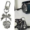 Lovely Bowknot Heart Key Holder Fashionable Key Pendant Love Heart Charm Alloy Texture Key Adornment Suitable for Bag