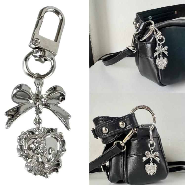 Lovely Bowknot Heart Key Holder Fashionable Key Pendant Love Heart Charm Alloy Texture Key Adornment Suitable for Bag