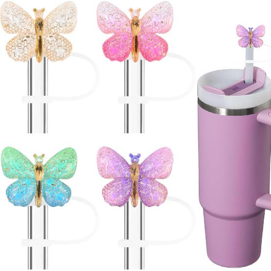 Bling Diamond Straw Cover for Stanley Cup Accessories - Silicone Straw Toppers with Silver Rhinestone fit 9-12mm Straws