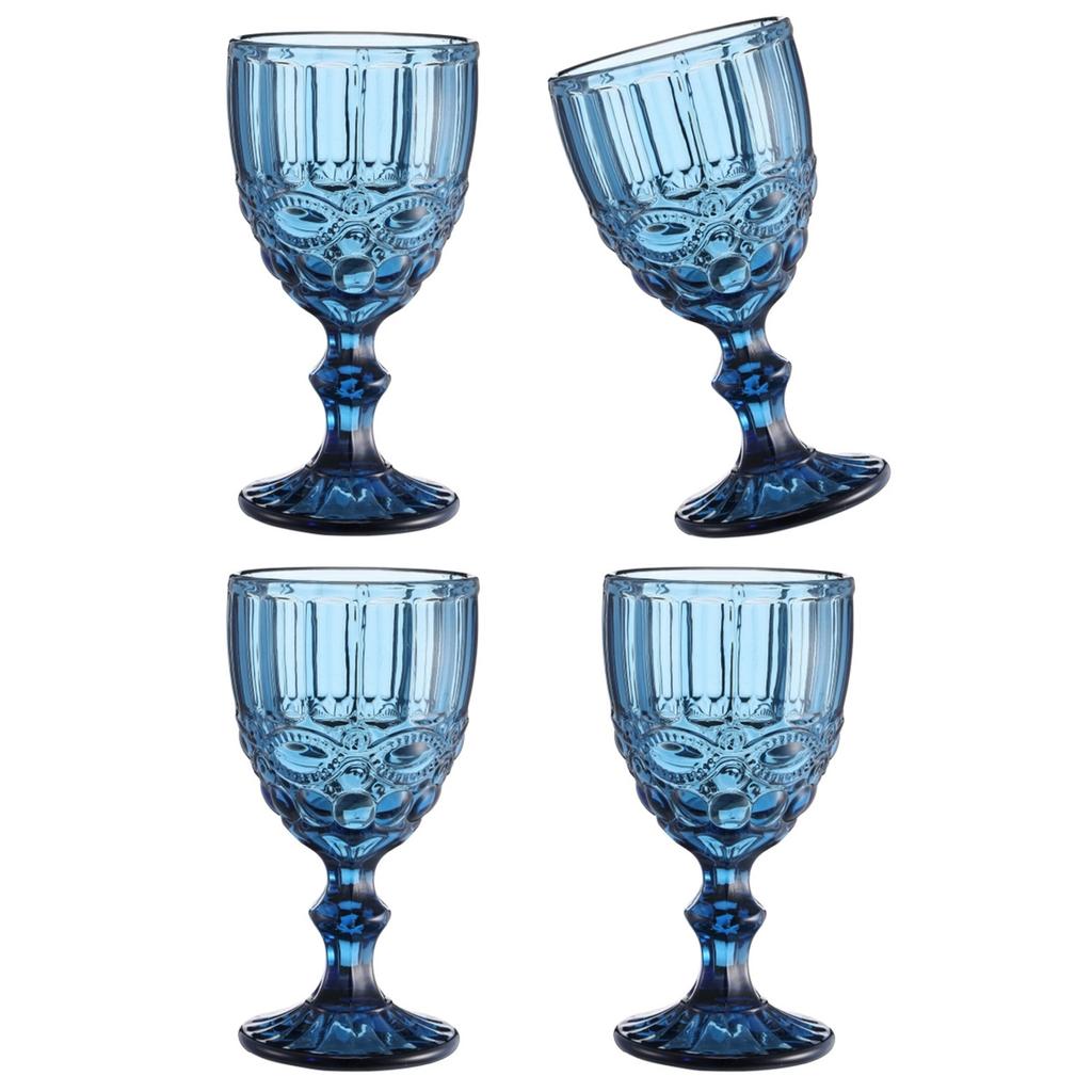 Set von 4 bunten Kristall- Weingläsern Saft Trinkgläsern Geprägtes Muster Glaswaren Glas Haushalts Trinkgeschirr