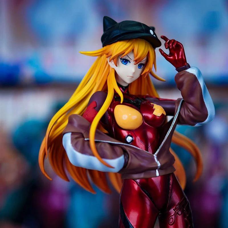 Asuka Langley Cat Ear Hat Plugsuit Evangelion Anime Figure Collectible Model Desktop Decoration Static Statue Collectable Toys