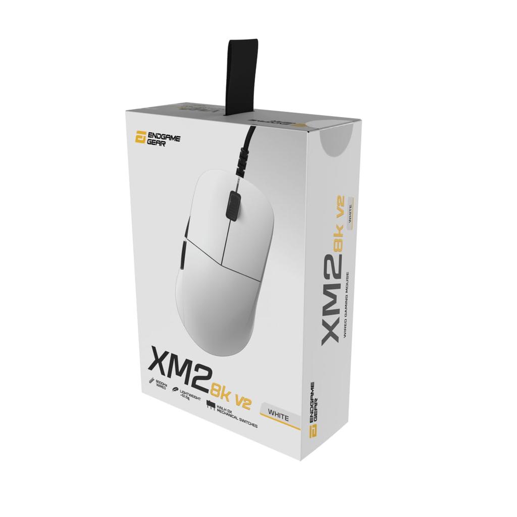 ENDGAME GEAR XM2 8K v2 Gaming White 30K DPI Optical 8000Hz Medium to Large Hand Claw Grip Lightweight Mouse, – Sensor, Polling, Design, (51.5g)