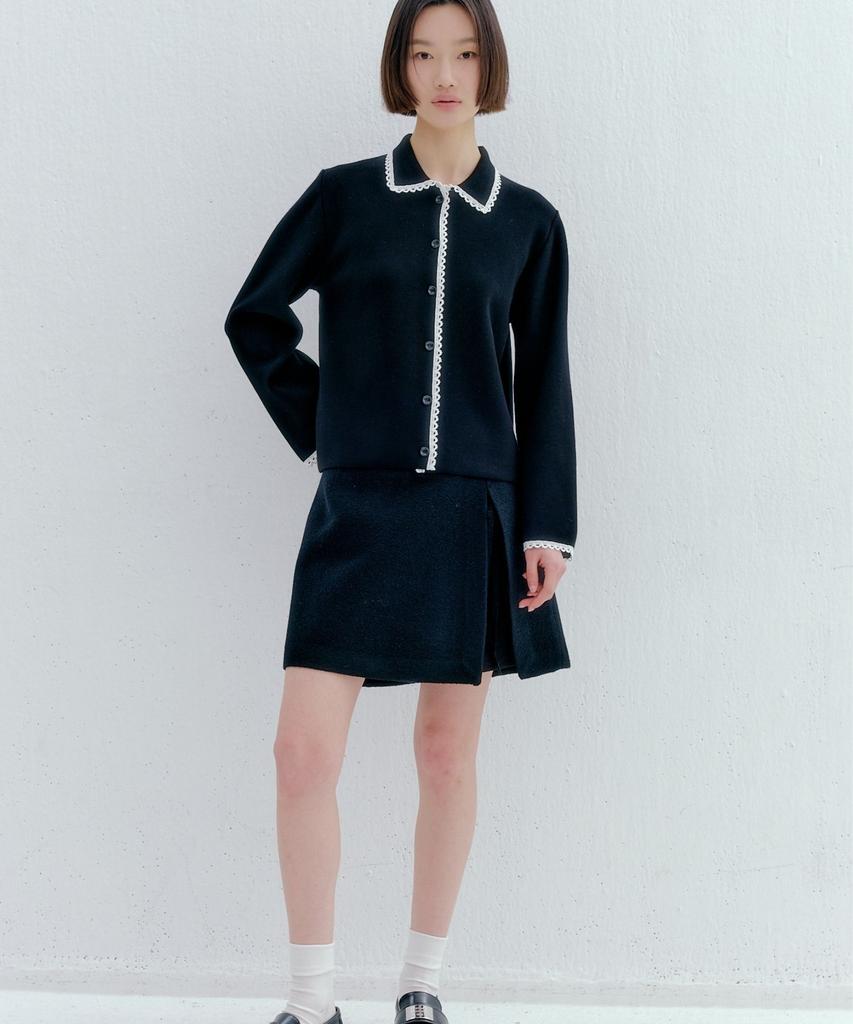 Okuka Wool Tweed Skirt Shorts - Black