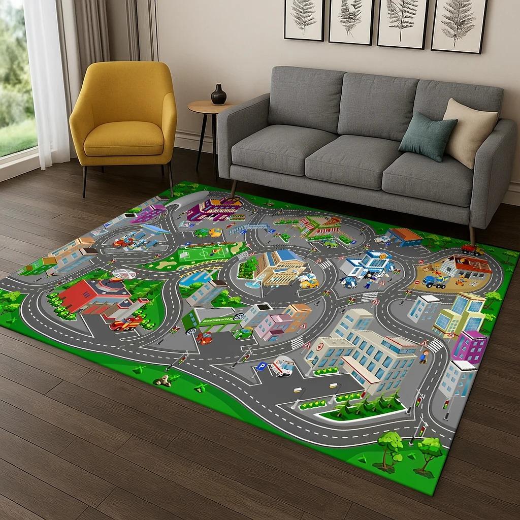 

Highway Simulated City Traffic Carpet Rug for Bedroom Living Room Sofa Doormat Decor Child Playma Game Room Non-slip Floor Mat 50X80cm