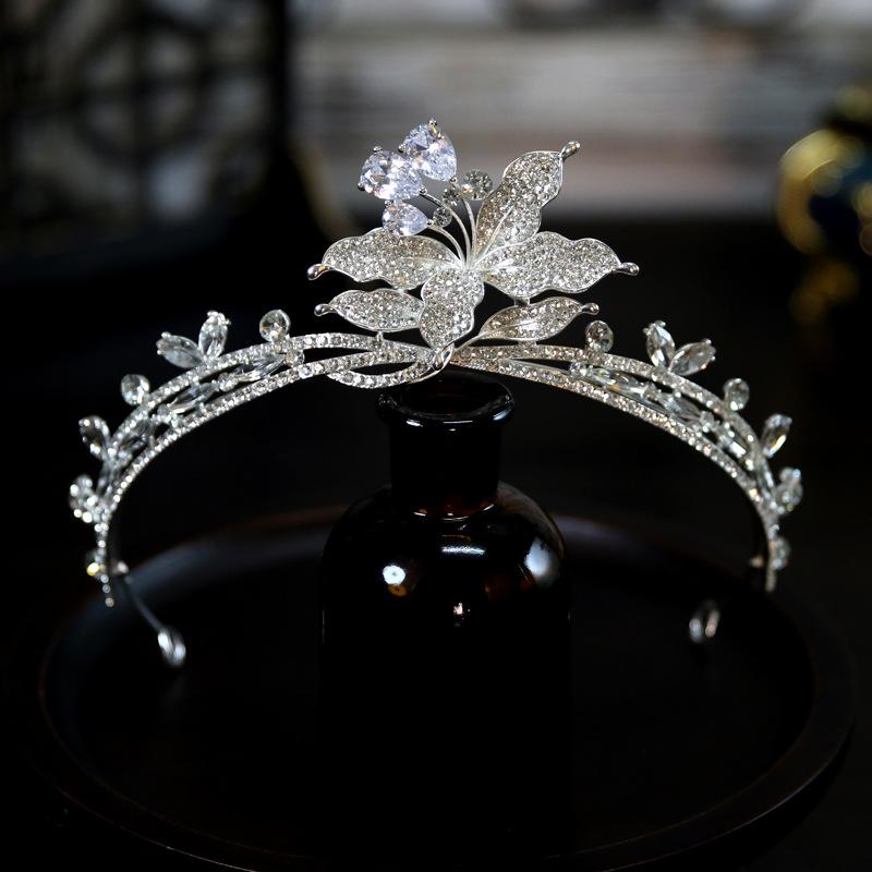 Korean New Style Luxurious and Atmospheric Flower Zircon Bride Wedding Crown Tiara Crown Tiara Hair Accessories