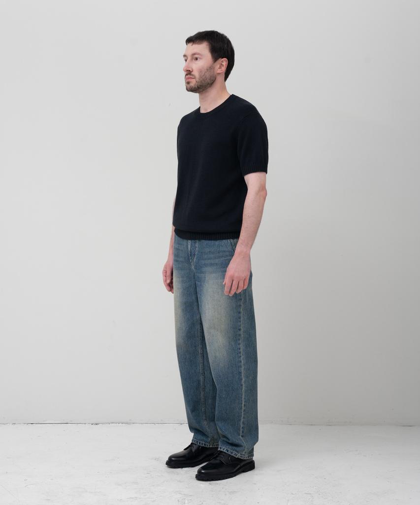MANNERGRAM 100% Soft Cotton 3-Ply Round Neck Short Sleeve Knit Black