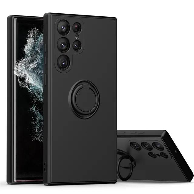 for Samsung Galaxy S24 S23 S22 S21 FE Plus Ultra Case Liquid Silicon Ring Holder Stand Cover Soft Shell Anti-fall NonSlip Fundas