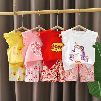 Girls' Cotton Short-sleeved Set For Summer Children's Casual Flared Shorts Two-piece Set