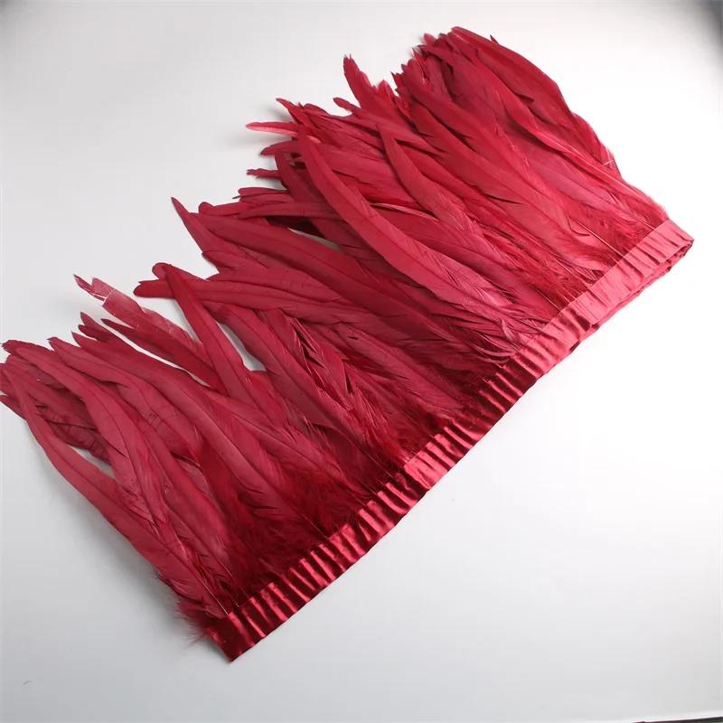 10Yard/lot Rooster Tail Feathers Trims for Needlework DIY Handicrafts 25-30cm Feather Fringes for Clothes Carnival Accessories