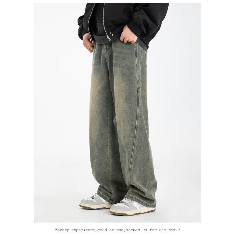 Jeans Uomo Nuovi Stile Americano Retrò Design Largo Spaccato Primavera Autunno
