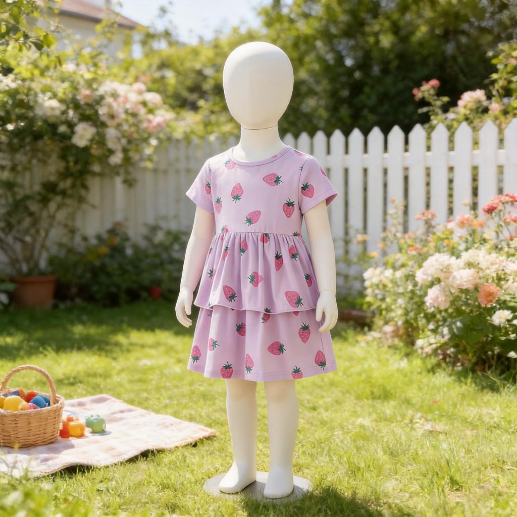 Girls Summer Cotton Princess Dress With Cartoon Pattern