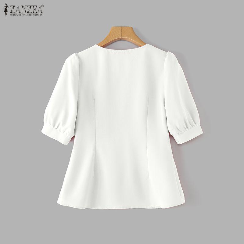 ZANZEA Women Casual Round Neck Short Sleeve Beading Peplum Blouse