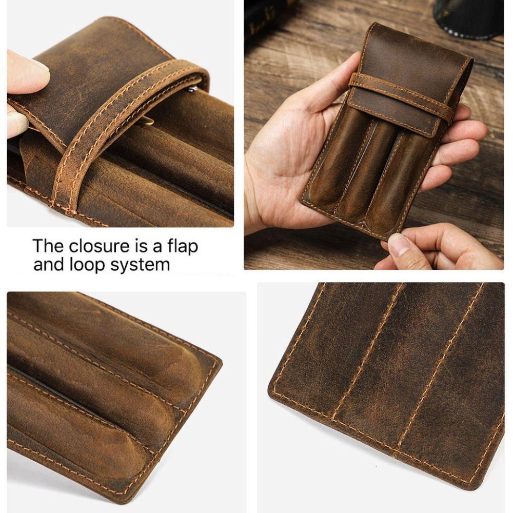 Leather Pen Pencil Case Large Capacity Desktop Organizer Retro Pen Pouch Holder  Stationary