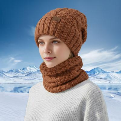 2Pcs/Set Women Hat Scarf Set Solid Color Twist Texture Warm Thermal Knit Hat Neck Scarf Set Winter Outdoor Accessories