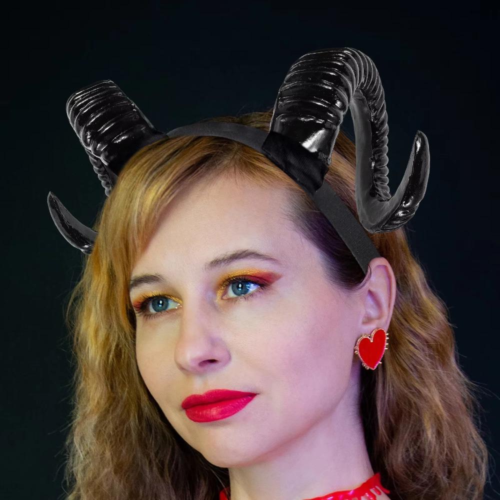 Realistická Halloweenská čelenka s ďábelskými rohy Gotická obruč do vlasů s kozími rohy Černé démonické rohy Pokrývka hlavy Karneval