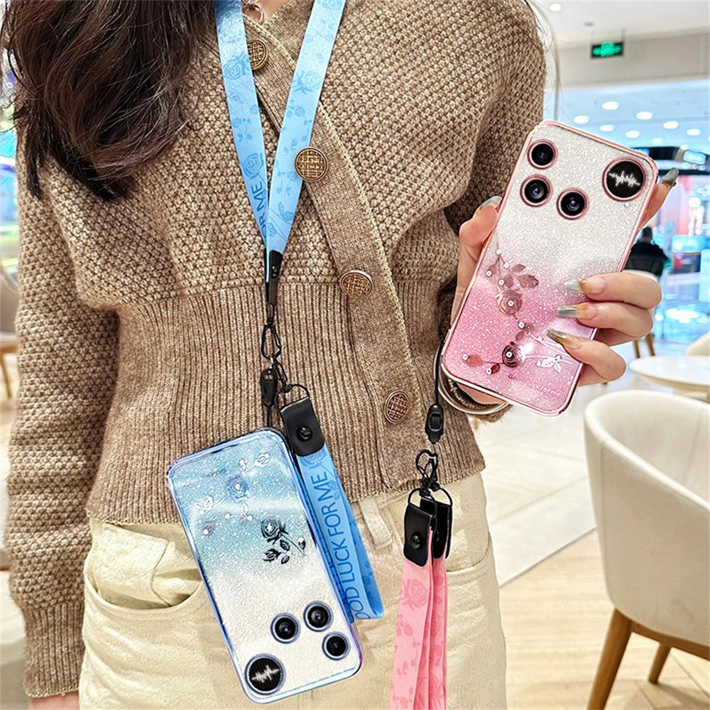 For Nothing Phone (3) 5G Case Flower Pattern TPU Gradient Phone Cover with Lanyards