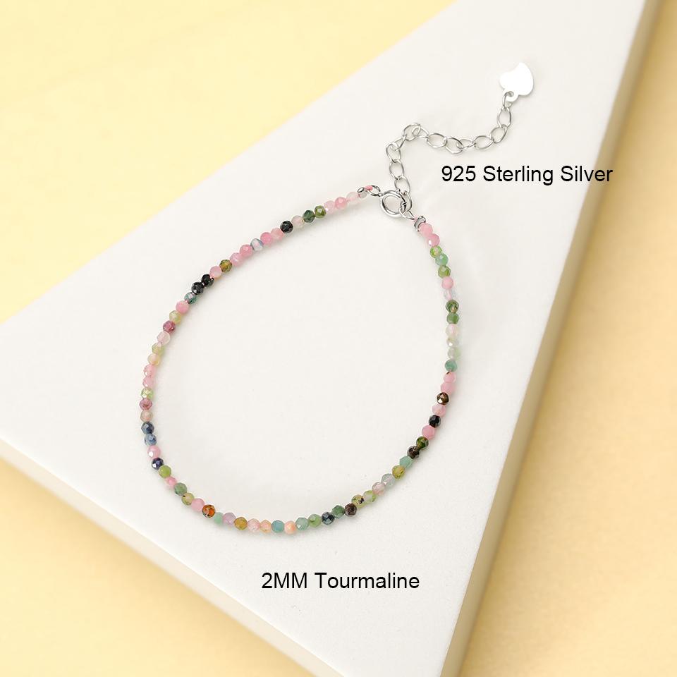 Natural Stone Beads Bracelet on Hand Chain Luxury Jewelry 2MM with 925 Silver Bangle for Women Gift