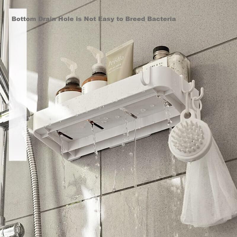 Lanjiaoluo Bathroom Storage Rack, No Drilling Required, Wall-Mounted Toilet Organizer Shelf with Hooks, 40CM