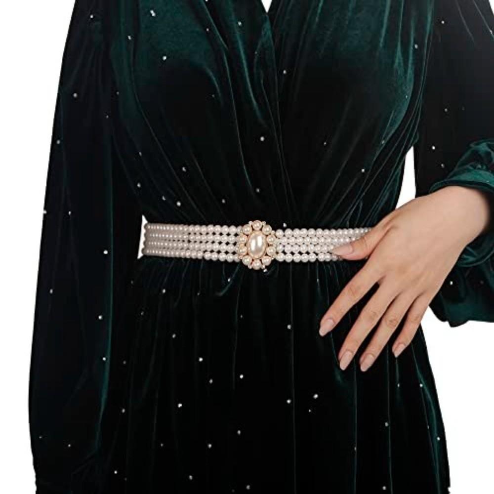 Fashion White Pearl Pearl Belts Crystal Rhinestone Elegant Waist Chain Wedding Sash Women's Fashion