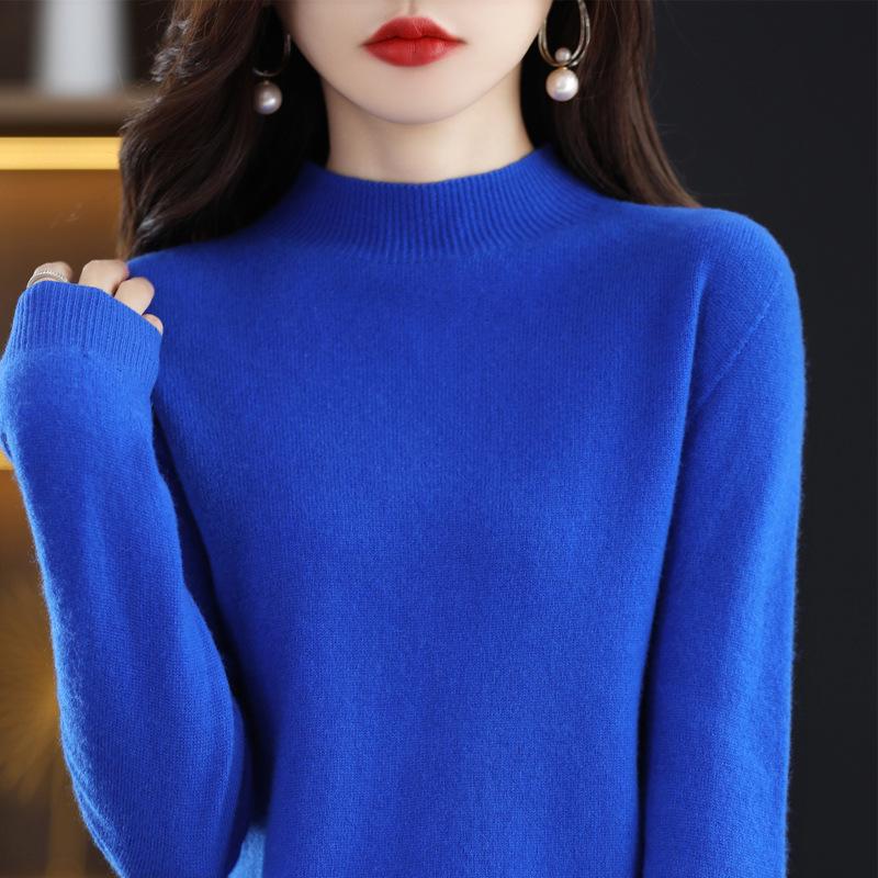 2025 Autumn/Winter Women's Pure Wool High Neck Cashmere Pullover - Solid Color, Loose Fit, Short Knit Sweater