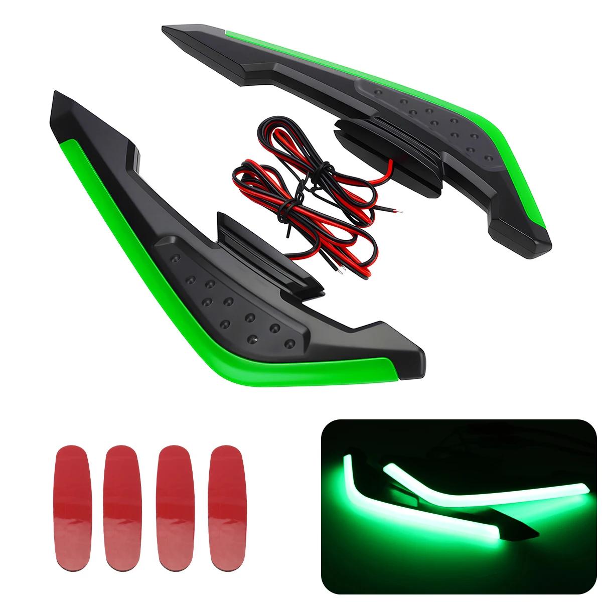 

Motorcycle Front Side Spoiler Winglets With LED Light Universal Spoiler Lamps Modified Motorcycle Decorative Accessories 12V зелёный