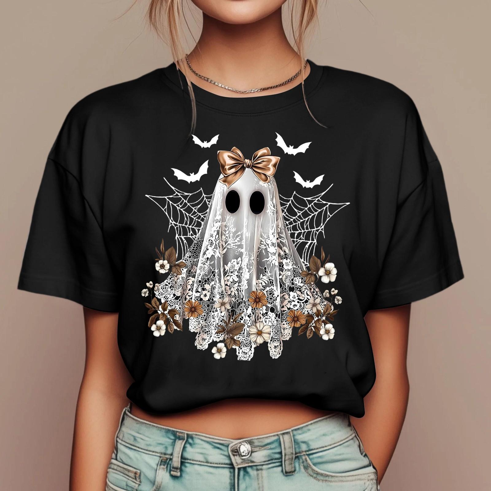 

Women s Daily Festival Printed Short Sleeve Floral Short Sleeve Round Neck Retro Short Sleeve Summer Casual Tops XL чорний