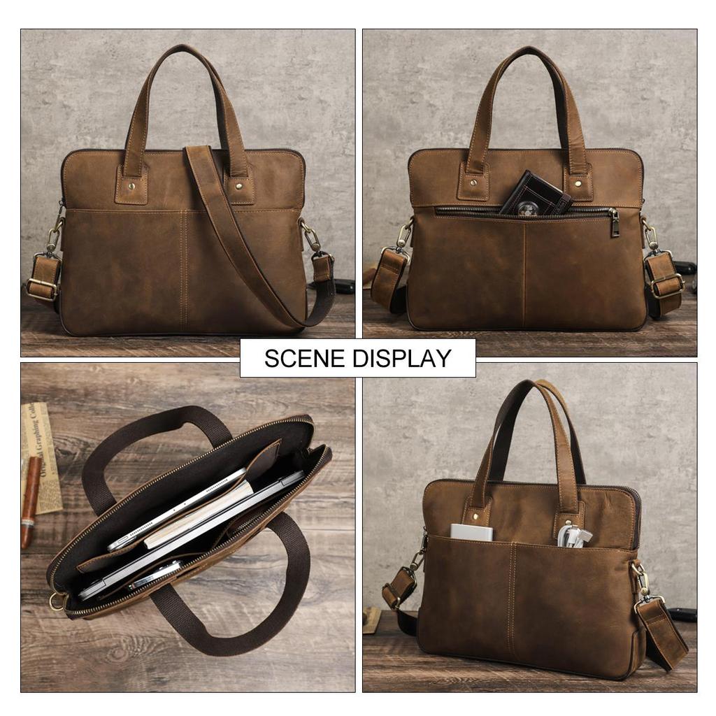 CONTACT'S Genuine Leather Laptop Bags for Men Business Messenger Shoulder Bags for 13.3/15.4/16 Inch Laptop Male Computer Tote Bags