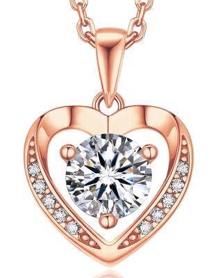 Halskette 1 Karat Moissanite Diamant Zubehör Schmuck Silber Rose Gold Halskette [MomentWish] Frauen Herz, Frauen