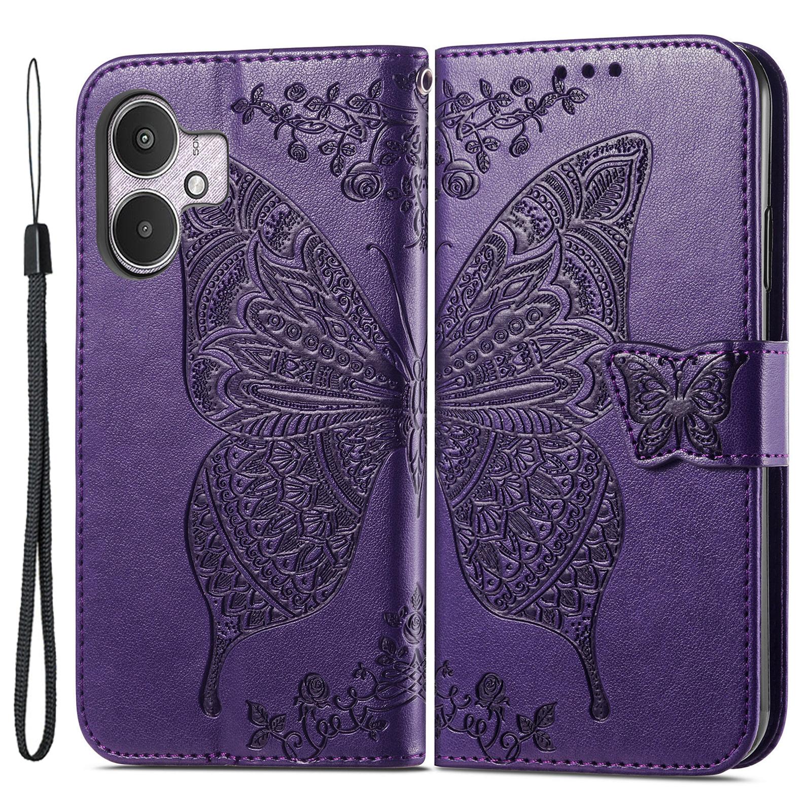 

For Xiaomi Redmi 13C 4G/13C 5G/13R 5G/Poco M6 5G/Poco C65 4G Phone Stand Case Imprinted Pattern PU Leather Phone Cover Dark Purple