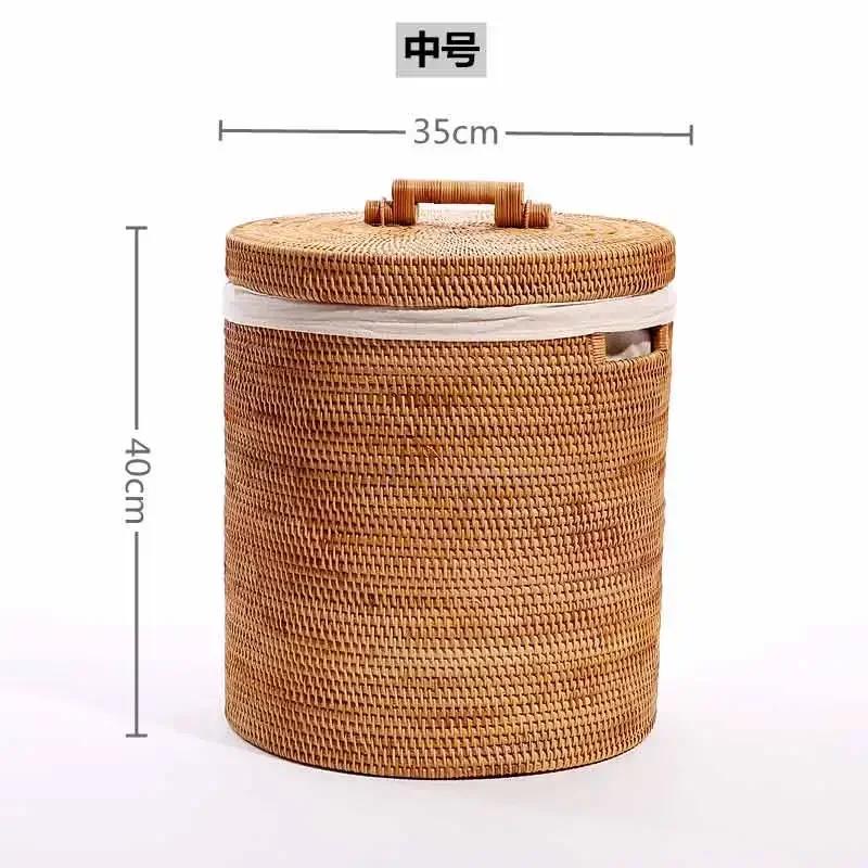 Do kosza na pranie Ins z pokrywką, plecionego z rattanu, kosza do przechowywania, wielofunkcyjnych pudełek-organizerów, wykwintnych, trwałych koszy na ubrania