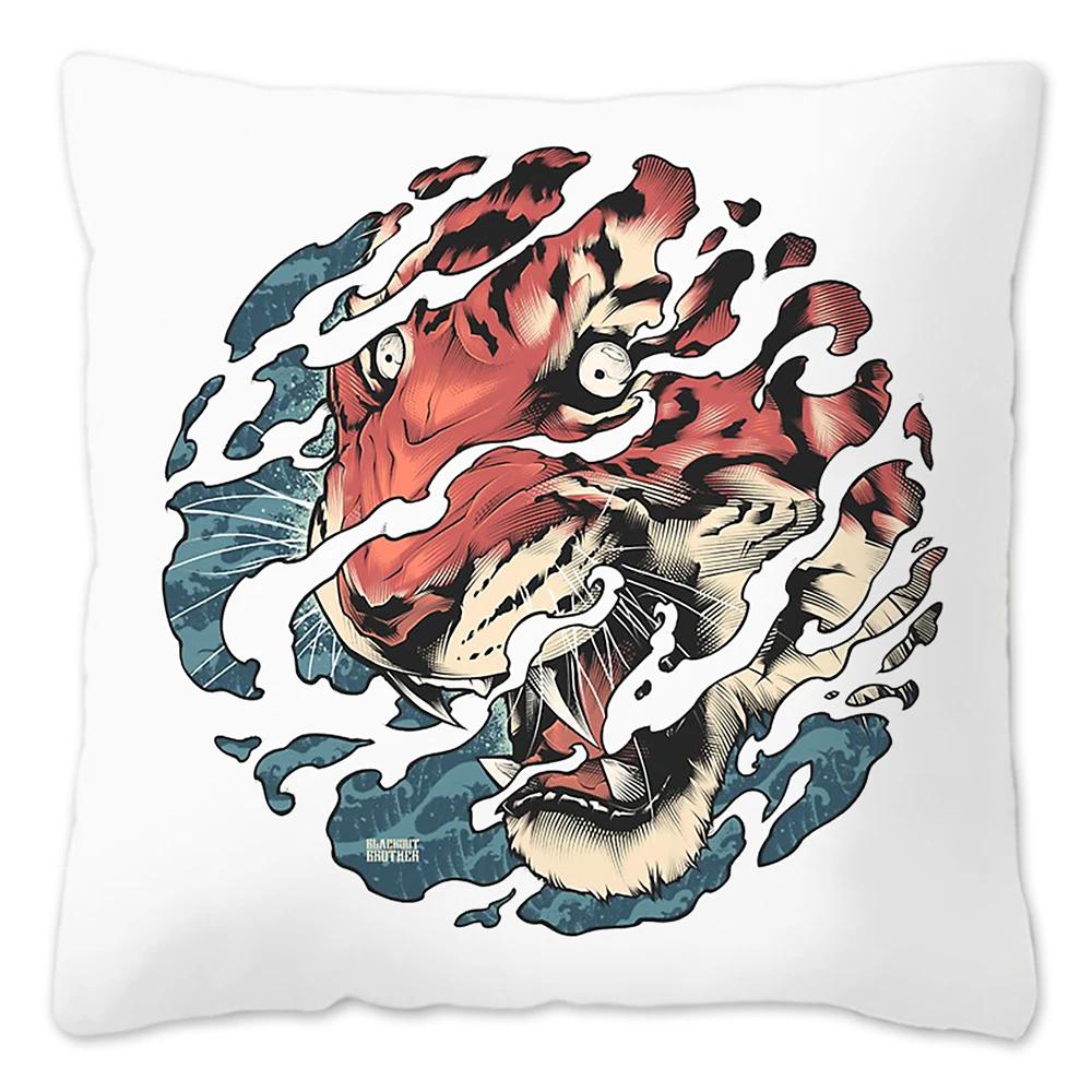 2024 Kissenbezug mit Tigerkopf-Druck 45x45cm Kissen Dekorativ Tiere Tiger Kissenbezug Heimdekor Kissenbezug für Sofa