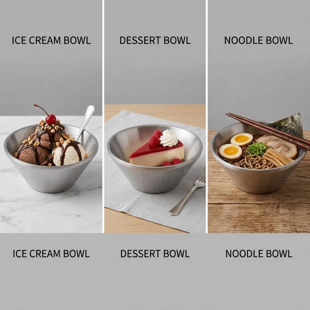 Double Layer Rice Bowl Rustless Steel Shaved Ice Bowl Multi purpose Noodle Bowl  Home Meal