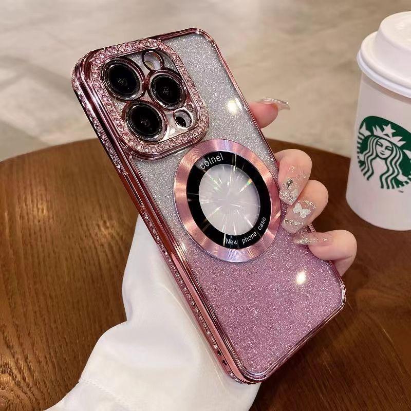 

IPhone16 Luxurious Electroplated Water Diamond Glitter Is Suitable for Apple 15Promax Phone Case Mirror Magnetic Stand 14 Apple 11Promax