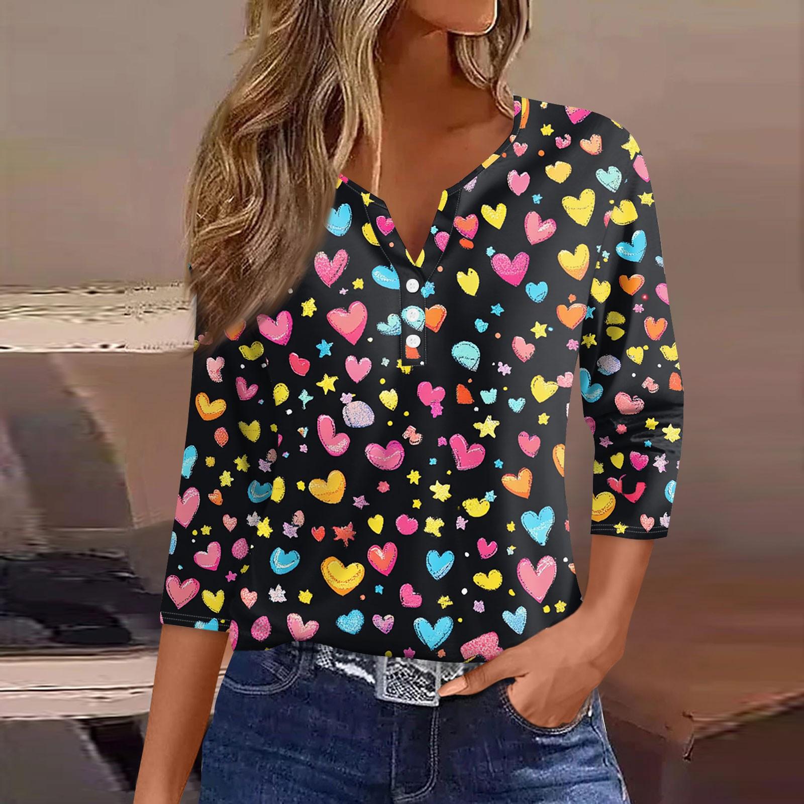 

Женская модная повседневная футболка с v-образным вырезом и семью рукавами, топ на пуговицах с градиентным принтом L