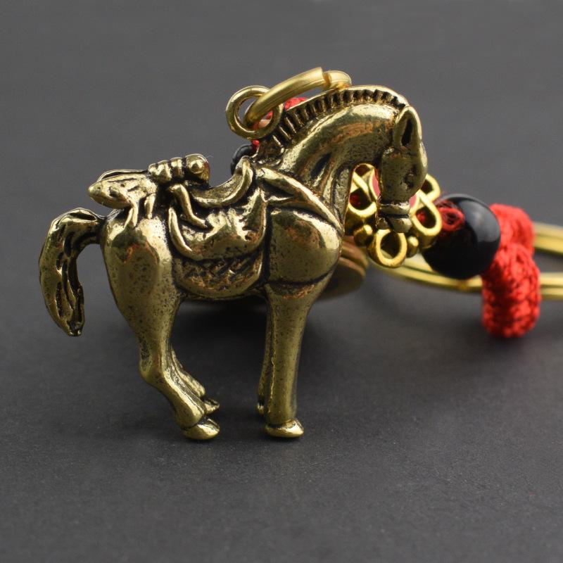 Brass Horseback Fly Car Keychain Pendant Horseback Win Fortune Zodiac Horse Creative Pendant
