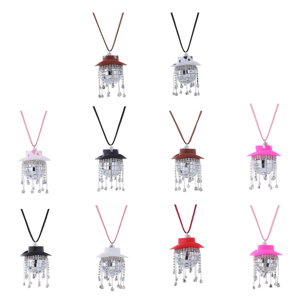 Cowboy Hat Discos Ball Pendant Car Charm Rear View Mirror Hangable Ornaments for Wedding New Year Party Background Decor