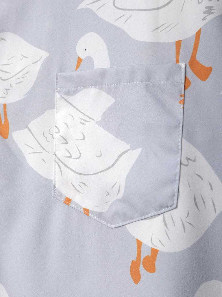 Oversized Loose Cartoon Goose Prinr Hawaii Short Men Shirt Casual Man American Printing Summer Versatile Couple Streetwear