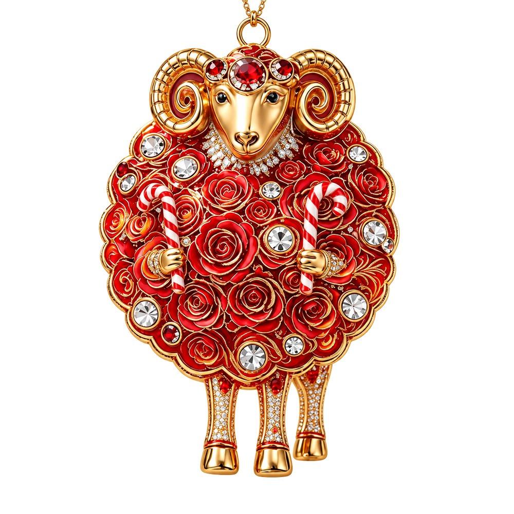 Artificial Rhinestone Goat Pendant 2D Flat Animal Hanging Decoration Christmas Tree Ornament