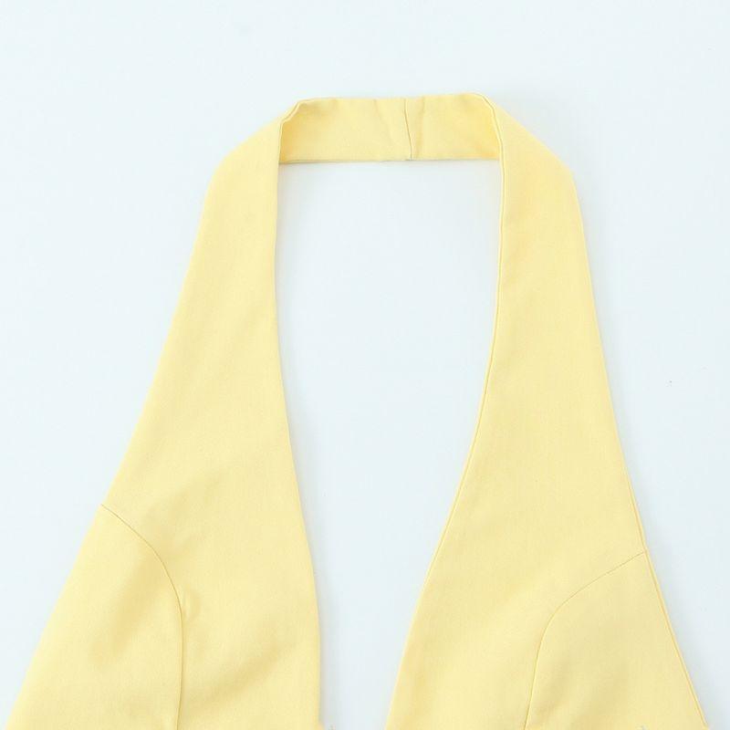 Kaslead New Arrival Women's Clothing Fashion Style Fashion Minimalist Stretch Hanging Collar Tops 0085339