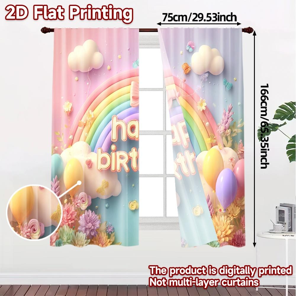 Set Of 2 Flat Printing Curtains Without Rod Rainbow Celebration Popular Curtain Fabric Semi Room Decor With Light Filtering Polyester