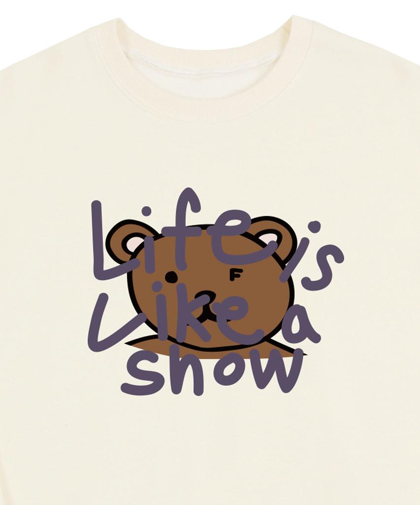 GRAVER [Unisex] Big Drawing Letter Bear Sweatshirt_Cream/Purple Logo