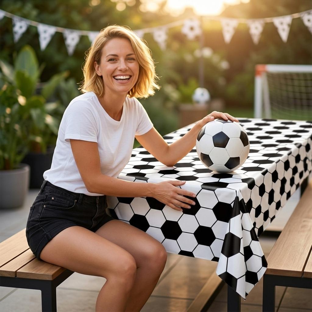 Disposable PEVA Plastic Tablecloth With Thickened Oil Resistant Football Party Tablecloth