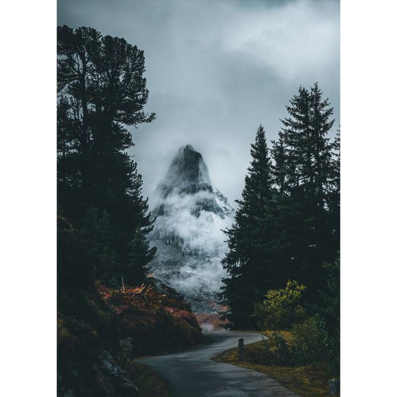 İskandinav doğal manzarası, yeşil orman, yol, dağ gölü, poster, tuval, resim, modern oturma odası için duvar sanatı,