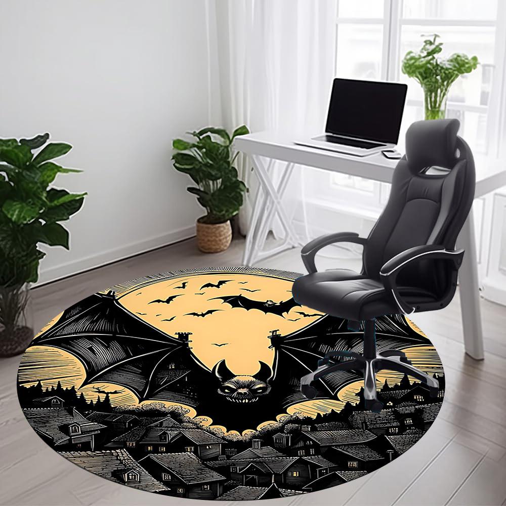 1PC Halloween Bat Office Round Area Rug, Mat Suitable For Office, Under Office Chairs Bedroom Living Room Home Decor, Room Deco