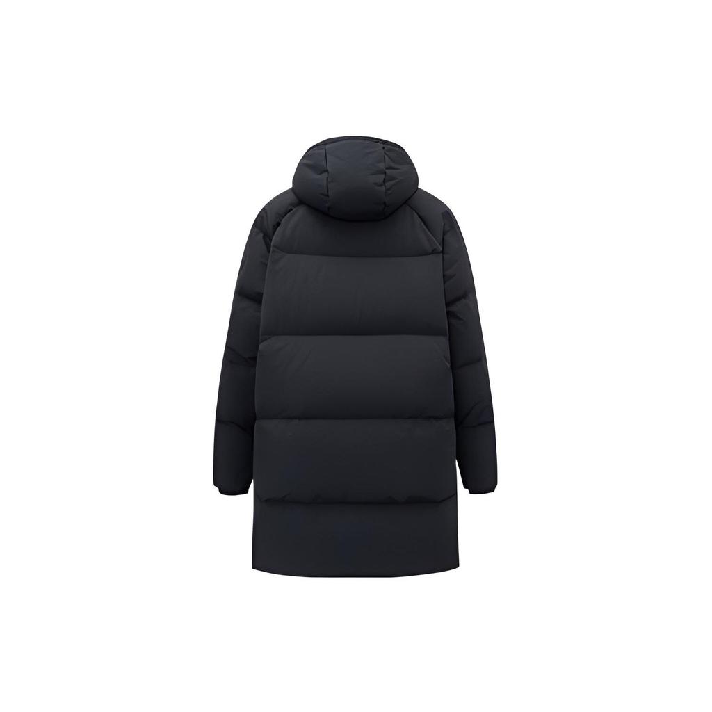 Anta Life Series Solid Color Mid-Length Zipper Hooded Waterproof Warm Down Jacket Men Outerwear Black 952248906-3
