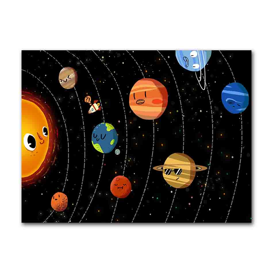 Solar System Planets Stars Canvas Painting On The Wall Canvas Posters and Prints Wall Art Picture for Kids Room Home Decor