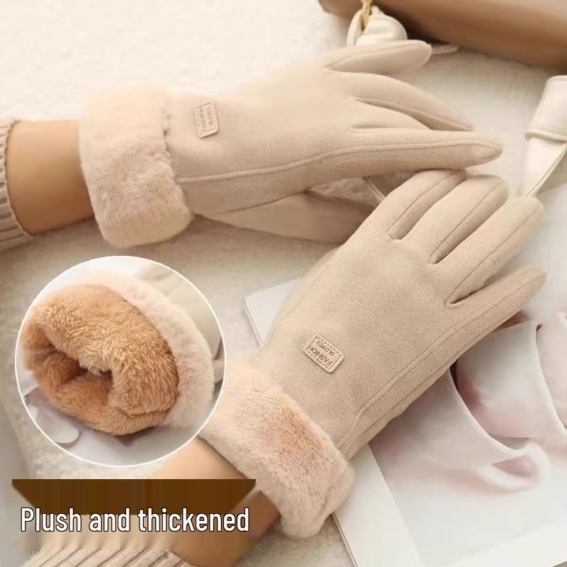 Women's Thickened Windproof Touch Screen Cycling Gloves - Winter Warm, Cute Plush Design