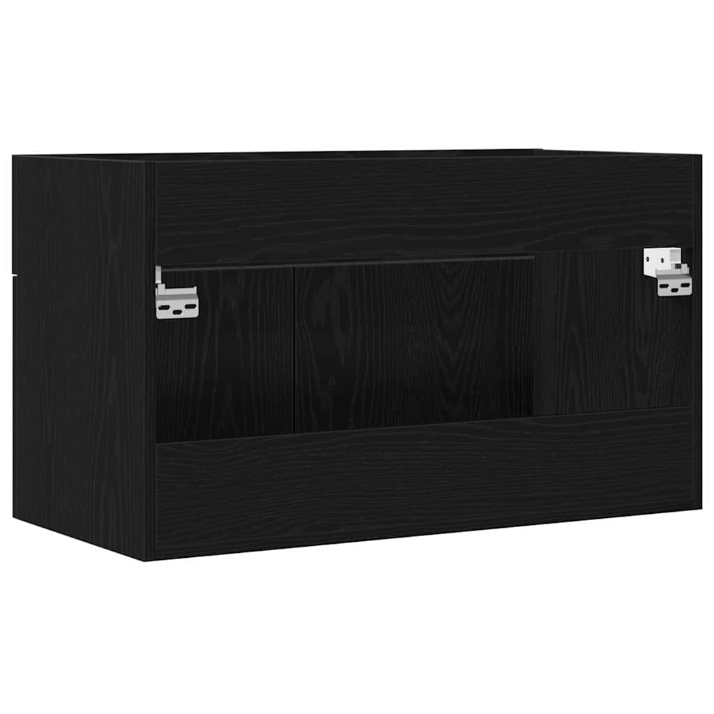 Black Washbasin Cabinet with Oak Effect Wood Based Material