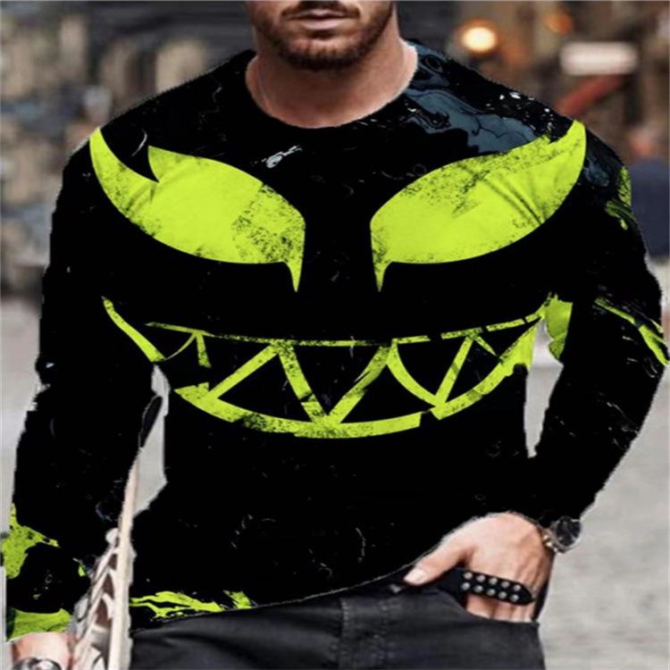 

Spring and Autumn Round Neck 3D Funny Smiling Face Printed Top Fashionable Casual Long Sleeved Men s T-shirts 5XL