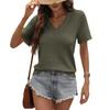 2026 Women's V-Neck Casual Waffle Knit Lace Patchwork Short Sleeve Top